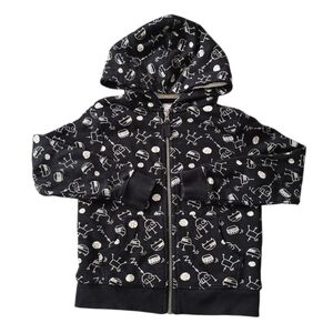 Hanna Andersson Black Robots Graphic Kids Fleece Lined Hoodie Size 6-7 Youth